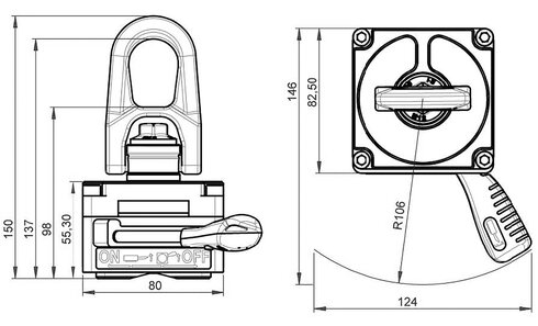 Diagram of the Lifting Magnet Permanent TML 100kg, a durable materials handling device