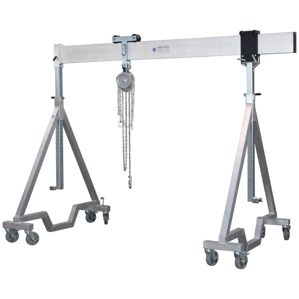 Lightweight and portable Aluminium Gantry Crane that is movable under Load