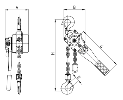 Drawing of the Lever Block GLG Free Wheel, a lifting solutions product