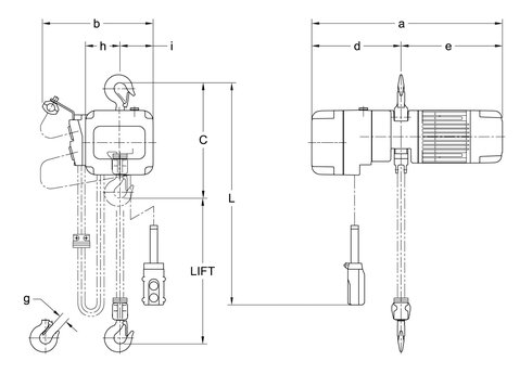 Electric Chain Hoist KITO FER2 specifications drawing