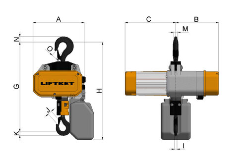 Electric Chain Hoist LIFTKET STAR with hook suspension 125 – 5.000 kg 400V drawing