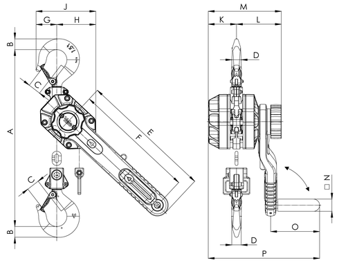 Ratchet Lever Hoist Yale Ergo360 specifications and drawing
