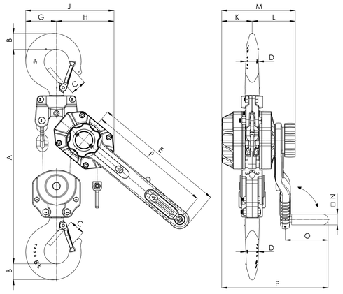 Ratchet Lever Hoist Yale Ergo360 specifications and drawing 6 tonnes